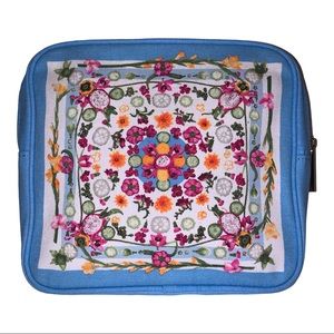 NWOT Estée Lauder Floral Blue Makeup Bag Carry Case Cosmetic Bag